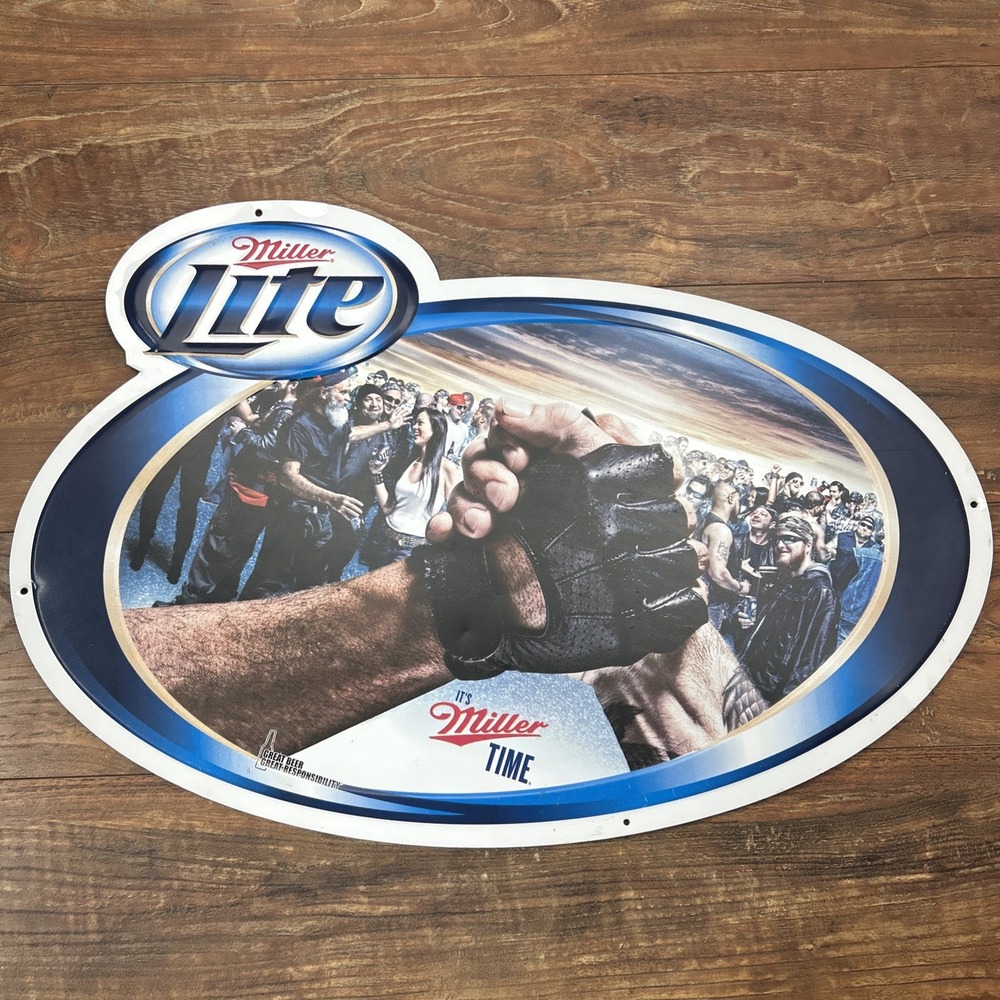 RARE Miller Lite Beer It's Miller Time Bike Week Tin Metal Beer Oval‎ Sign Party